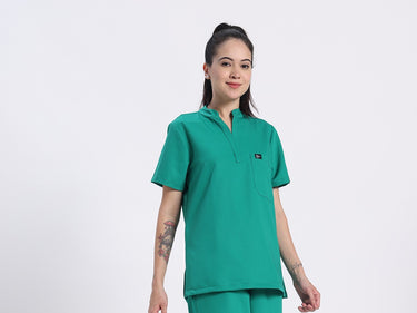 Stretchable (4Way) Female Sea Green Mandarin Neck Scrub Top