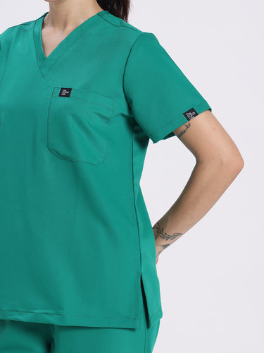 Stretchable (4Way) Female Sea Green V-Neck With Straight Pant Scrub Set