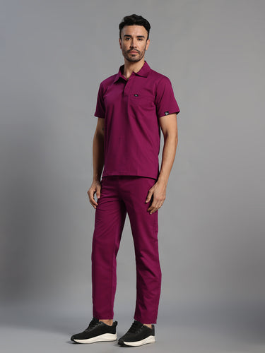 Move Lite Men Plum (Polo Neck) Scrub Set