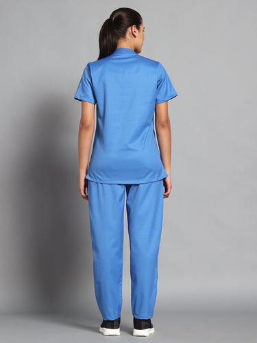 Stretchable (2Way) Female Light Blue Mandarin Neck With Straight Pant Scrub Set