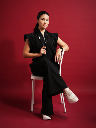 Monarch 4way Stretchable (Black) With Flared Pant Set