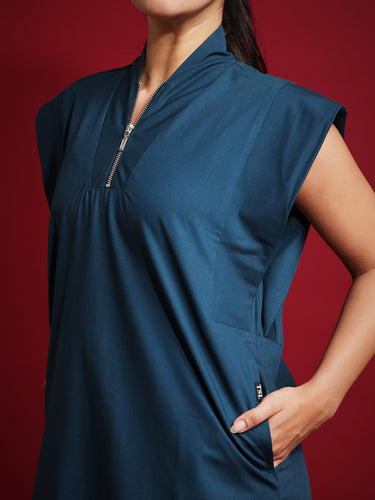 Monarch 4way Stretchable (Peacock Blue) With Flared Pant Set (Copy)