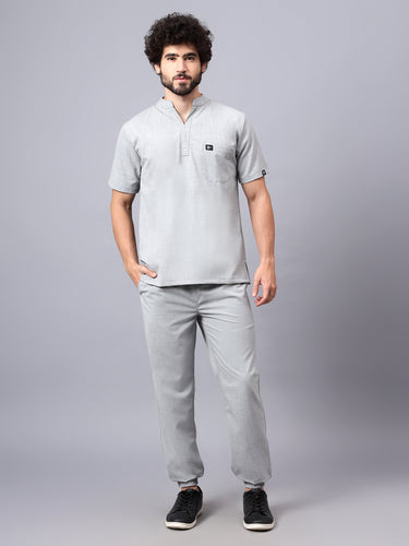 Stretchable (4Way) Male Light Grey Mandarin Neck with Jogger Scrub Set