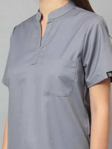 Stretchable (2Way) Female Graphite Mandarin Neck With Jogger Scrub Set
