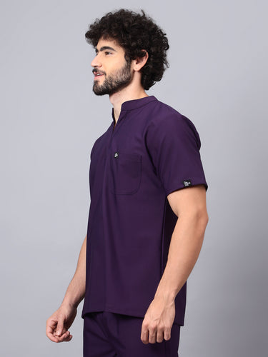 Stretchable (4Way) Male Violet Mandarin Neck with Jogger Scrub Set
