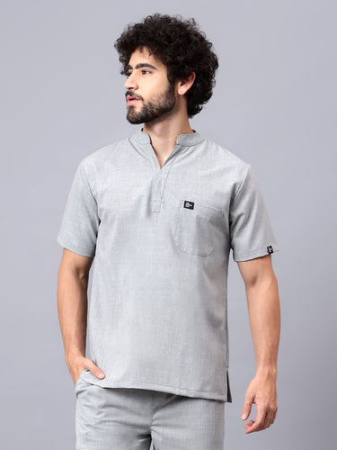 Stretchable (4Way) Male Light Grey Mandarin Neck with Jogger Scrub Set