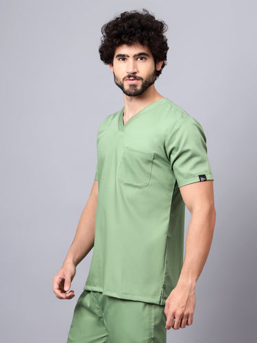 Stretchable (2Way) Male Pista Green V-Neck With Jogger Scrub Set
