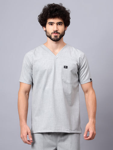 Stretchable (4Way) Male V-Neck Light Grey Scrub Top