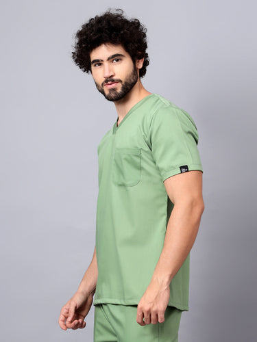 Stretchable (2Way) Male Pista Green V-Neck Scrub Top