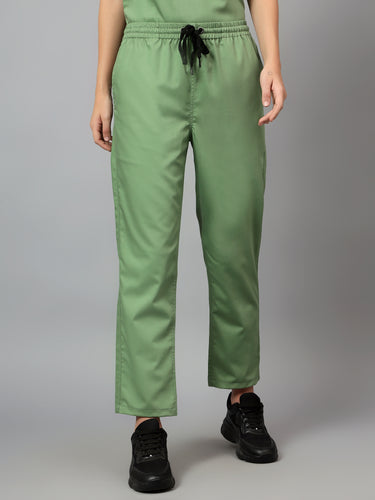 Stretchable (2Way) Female Pista Green V-Neck With Straight Pant Scrub Set