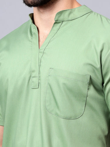 Stretchable (2Way) Male Pista Green Mandarin Neck With Straight Pant Scrub Set