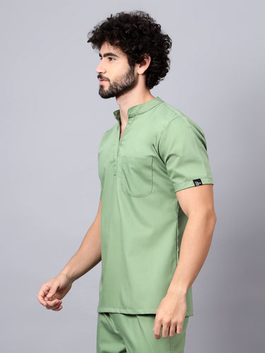 Stretchable (2way) Male Pista Green Mandarin Neck Scrub Top