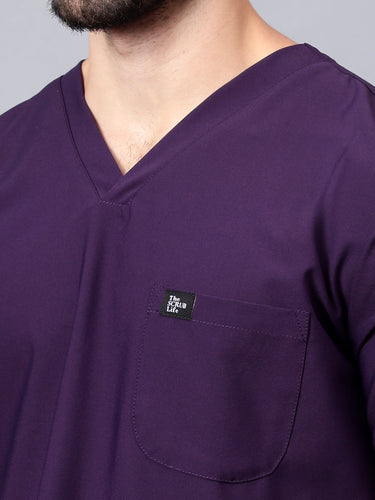 Stretchable (4Way) Male Violet V-Neck With Jogger Scrub Set