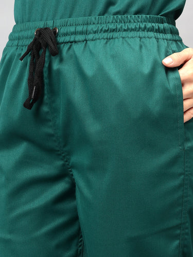 Stretchable (2Way) Female Hunter Green V-Neck With Straight Pant Scrub Set