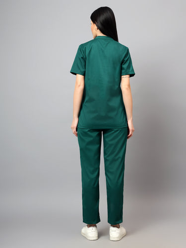 Stretchable (2Way) Female Hunter Green Mandarin Neck With Straight Pant Scrub Set