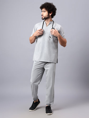 Stretchable (4Way) Male Light Grey Mandarin Neck with Jogger Scrub Set