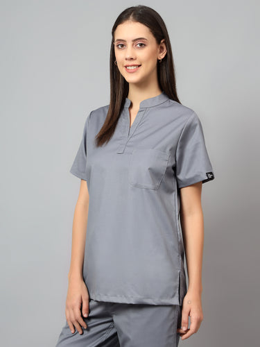 Stretchable (2Way) Female Graphite Mandarin Neck Scrub Top
