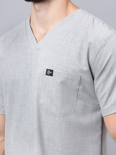 Stretchable (4Way) Male V-Neck Light Grey Scrub Top