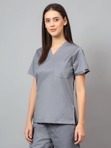 Stretchable (2Way) Female Graphite V-Neck Scrub Top