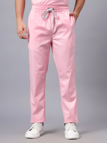 Stretchable (2Way) Male Powder Pink V-Neck With Straight Pant Scrub Set