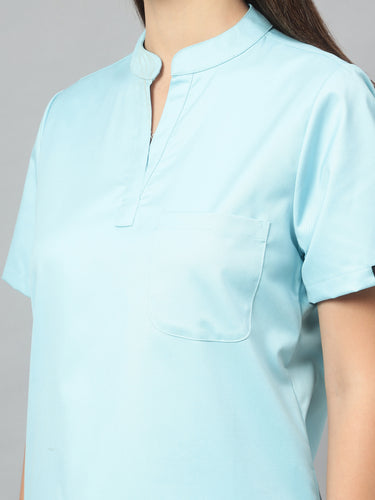 Stretchable (2Way) Female Aqua Blue Mandarin Neck Scrub Top
