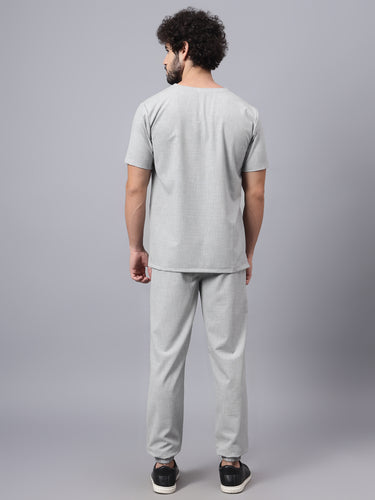 Stretchable (4Way) Male Light Grey V-Neck With Jogger Scrub Set