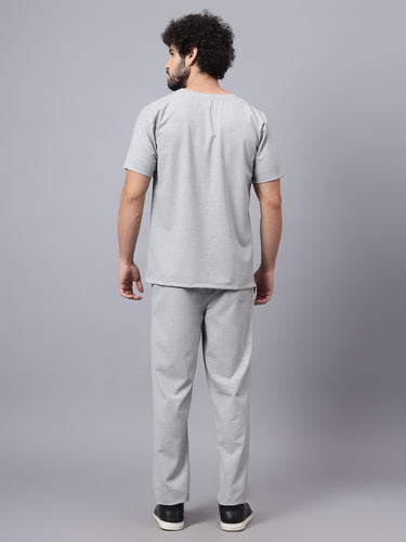 Stretchable (4Way) Male Light Grey V-Neck With Straight Pant Scrub Set