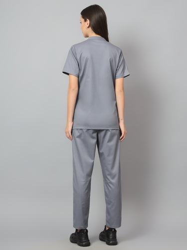 Stretchable (2Way) Female Graphite Mandarin Neck With Straight Pant Scrub Set