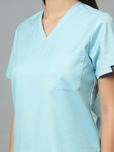 Stretchable (2Way) Female Aqua Blue V-Neck Scrub Top