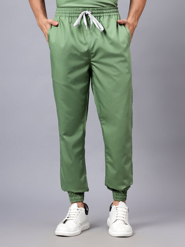 Stretchable (2Way) Male Pista Green Mandarin Neck With Jogger Scrub Set
