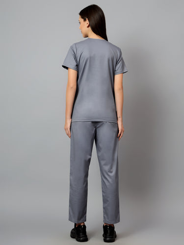Stretchable (2Way) Female Graphite V-Neck With Straight Pant Scrub Set