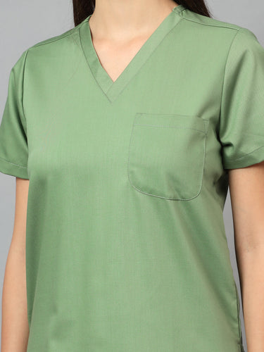 Stretchable (2Way) Female Pista Green V-Neck Scrub Top