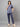 Stretchable (2Way) Female Denim Blue Texture Mandarin Neck With Straight Pant Scrub Set