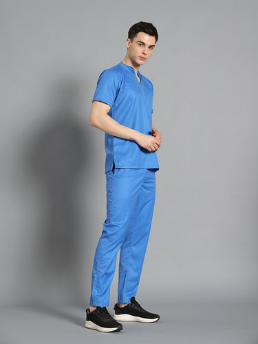 Stretchable (2Way) Male Light Blue Mandarin Neck With Straight Pant Scrub Set