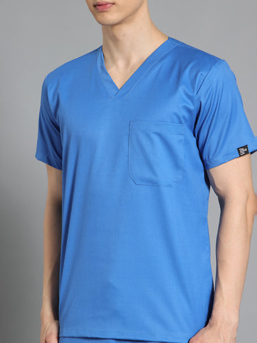 Stretchable (2Way) Male Light Blue V-Neck With Straight Pant Scrub Set