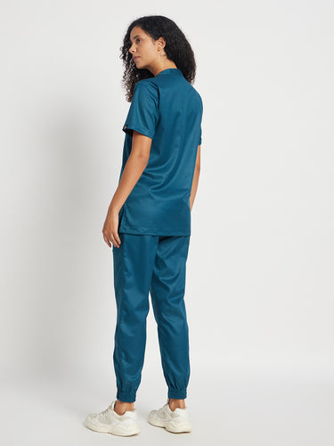 Stretchable (2Way) Female Forest Green Mandarin Neck With Jogger Scrub Set