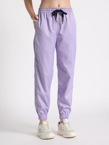 Stretchable (2Way) Female Lavender V-Neck With Jogger Scrub Set
