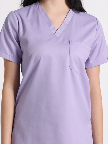 Stretchable (2Way) Female Lavender V-Neck With Straight Pant Scrub Set