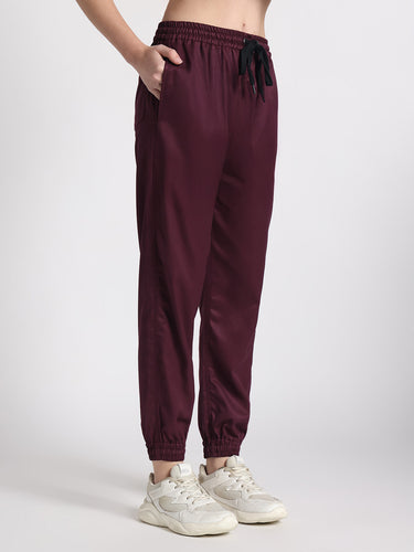 Stretchable (2Way) Female Wine V-Neck With Jogger Scrub Set