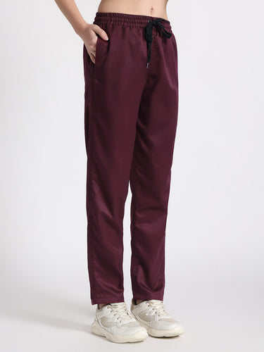 Stretchable (2Way) Female Wine Mandarin Neck With Straight Pant Scrub Set