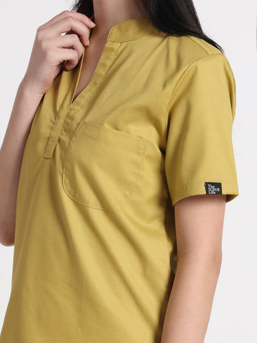 Stretchable (2Way) Female Mustard Mandarin Neck Scrub Top