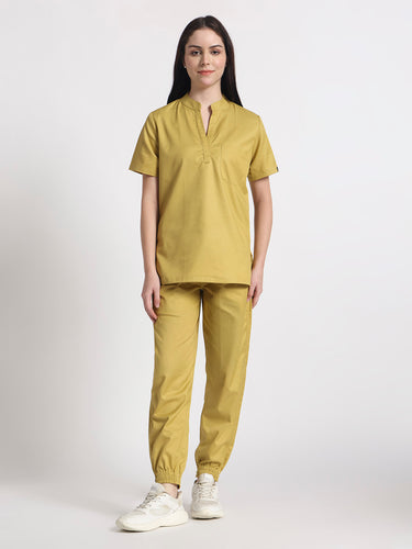 Stretchable (2Way) Female Mustard Mandarin Neck Scrub Top