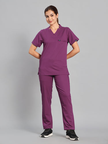 Move Lite Women Plum (Star V Neck) Scrub Set
