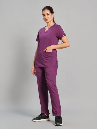 Move Lite Women Plum (Nova V Neck) Scrub Set