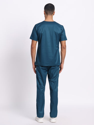 Stretchable (2Way) Male Forest Green V-Neck With Straight Pant Scrub Set