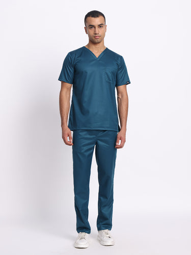 Stretchable (2Way) Male Forest Green V-Neck With Straight Pant Scrub Set