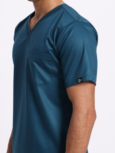 Stretchable (2Way) Male Forest Green V-Neck Scrub Top