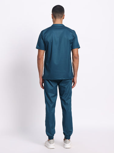 Stretchable (2Way) Male Forest Green Mandarin Neck With Jogger Scrub Set