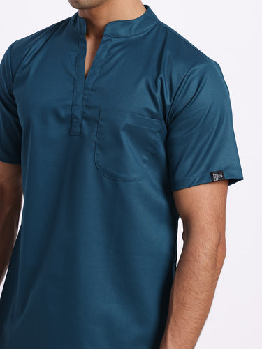 Stretchable (2Way) Male Forest Green Mandarin Neck Scrub Top