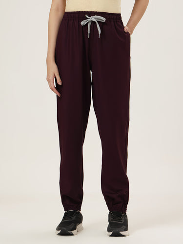 Stretchable (4Way) Female Wine V-Neck With Jogger Scrub Set